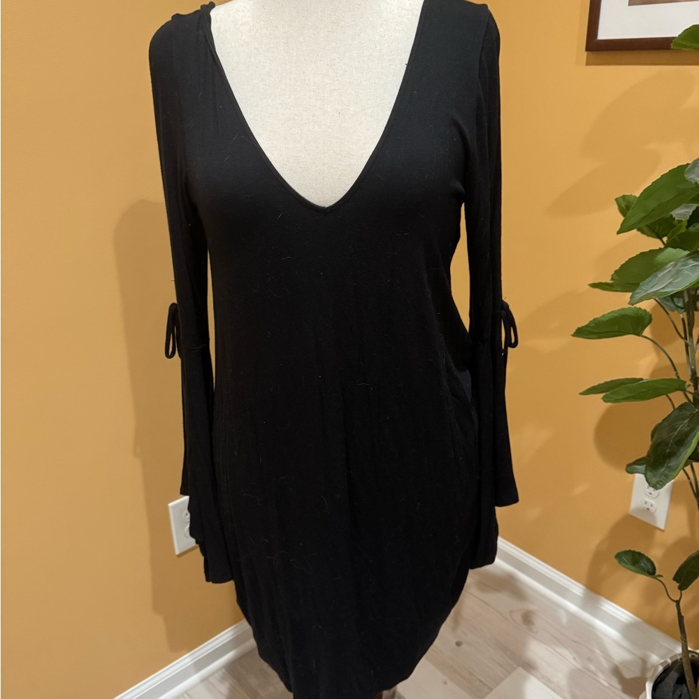 American Eagle Outfitters Black Ribbed Tie back Dress